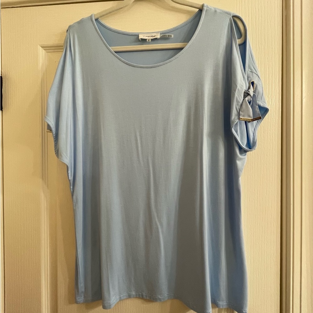 Calvin Klein cold shoulder top with bow details and silver toned hardware